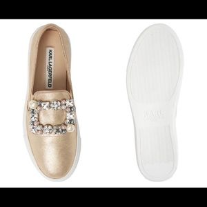 Karl Lagerfeld Gold embellished slip ons